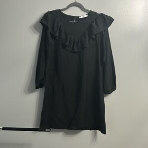 Michelle McDowell Ruffled Shift Black Dress SZ Small